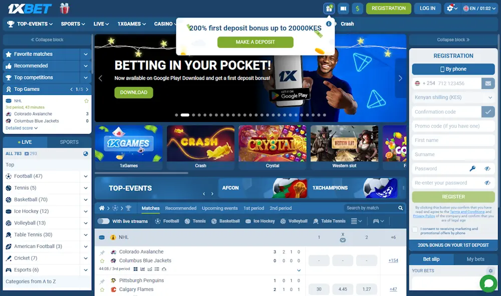 1xBet Casino and Sportsbook Screenshot